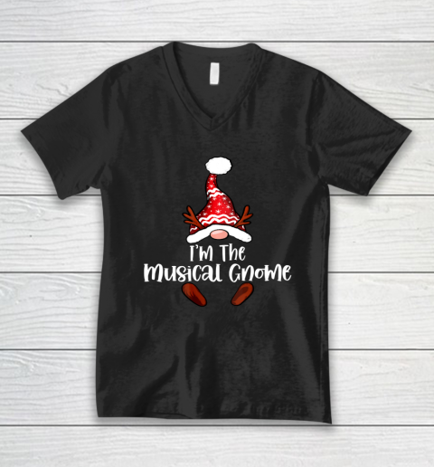Musical Gnome Buffalo Plaid Matching Family Christmas Pajama V-Neck T-Shirt