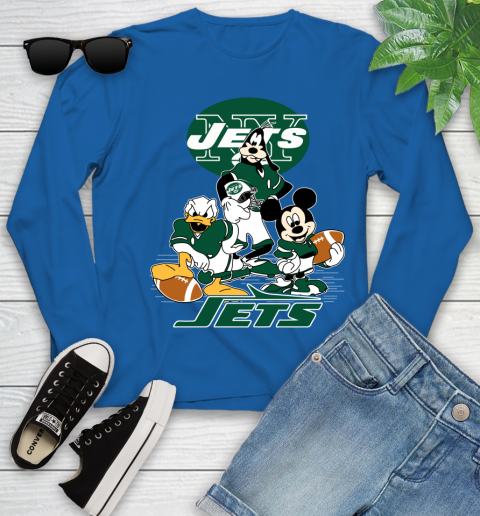 NFL New York Jets Mickey Mouse Donald Duck Goofy Football Shirt Youth Long Sleeve 10