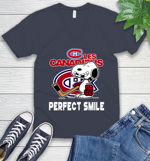 NHL Montreal Canadiens Snoopy Perfect Smile The Peanuts Movie Hockey T Shirt V-Neck T-Shirt 8