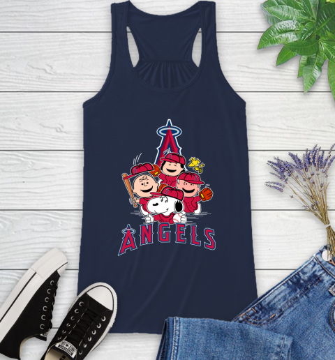 MLB Los Angeles Angels Snoopy Charlie Brown Woodstock The Peanuts Movie Baseball T Shirt_000 Racerback Tank 9