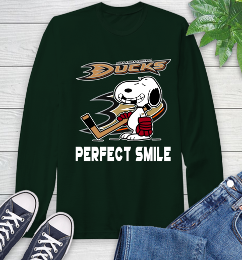 NHL Anaheim Ducks Snoopy Perfect Smile The Peanuts Movie Hockey T Shirt Long Sleeve T-Shirt 7