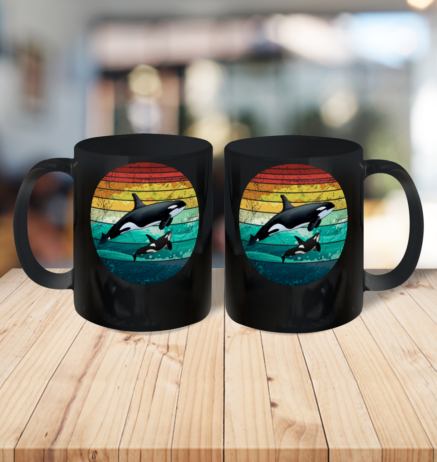 Orca Family Vintage Retro Art Killer Whale Family Ceramic Mug 11oz 3