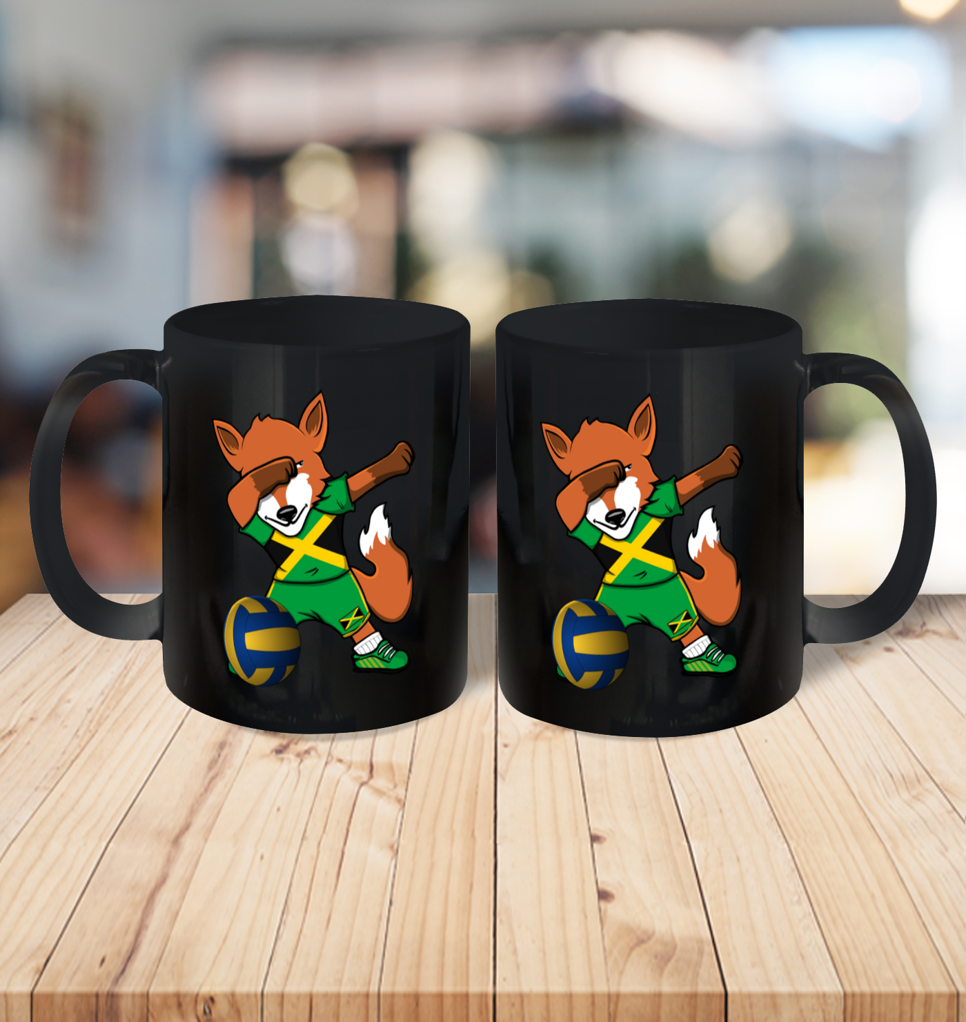Dabbing Fox Jamaica Volleyball Fans Jersey Jamaican Ceramic Mug 11oz 4