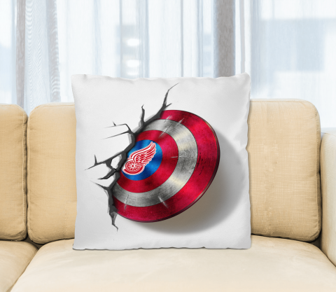 Detroit Red Wings NHL Hockey Captain America's Shield Marvel Avengers Square Pillow