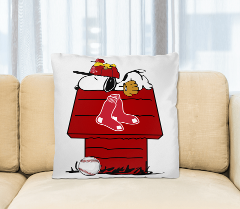 MLB Boston Red Sox Snoopy Woodstock The Peanuts Movie Baseball Pillow Square Pillow