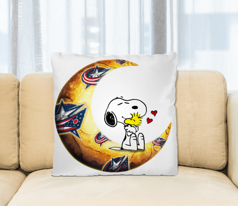 NHL Hockey Columbus Blue Jackets I Love Snoopy To The Moon And Back Pillow Square Pillow