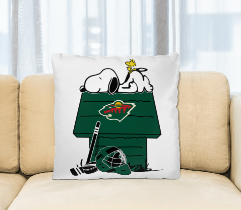 Minnesota Wild NHL Hockey Snoopy Woodstock The Peanuts Movie Pillow Square Pillow