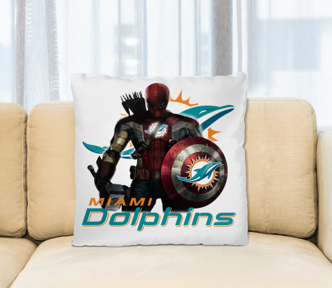 NFL Captain America Thor Spider Man Hawkeye Avengers Endgame Football Miami Dolphins Square Pillow