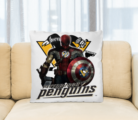 NHL Captain America Thor Spider Man Hawkeye Avengers Endgame Hockey Pittsburgh Penguins Square Pillow