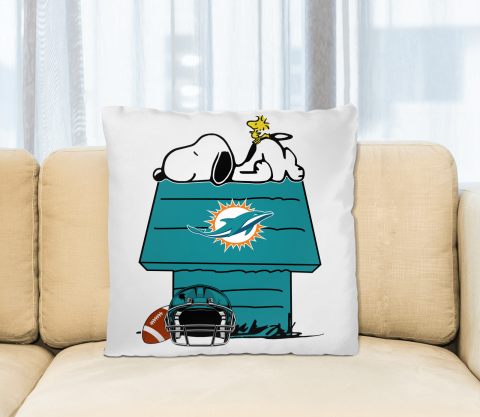 Miami Dolphins NFL Football Snoopy Woodstock The Peanuts Movie Pillow Square Pillow