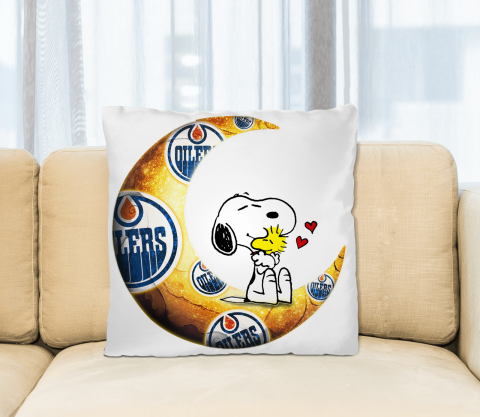 NHL Hockey Edmonton Oilers I Love Snoopy To The Moon And Back Pillow Square Pillow
