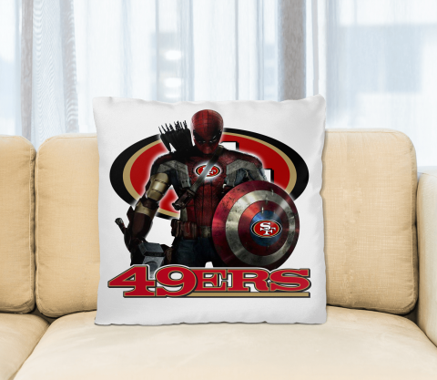 NFL Captain America Thor Spider Man Hawkeye Avengers Endgame Football San Francisco 49ers Square Pillow