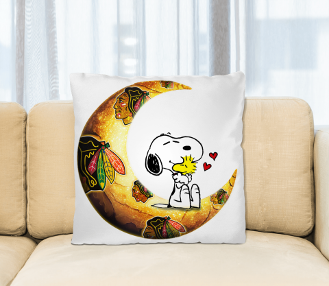 NHL Hockey Chicago Blackhawks I Love Snoopy To The Moon And Back Pillow Square Pillow