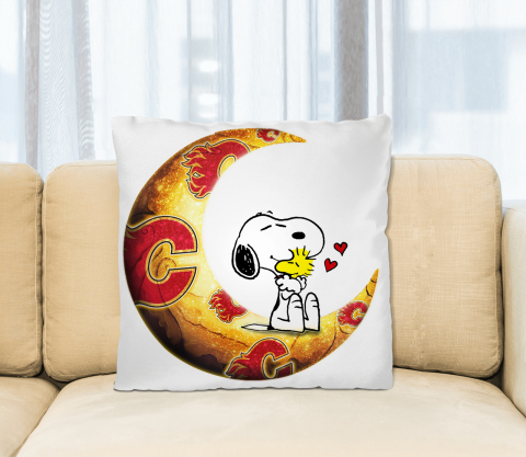 NHL Hockey Calgary Flames I Love Snoopy To The Moon And Back Pillow Square Pillow