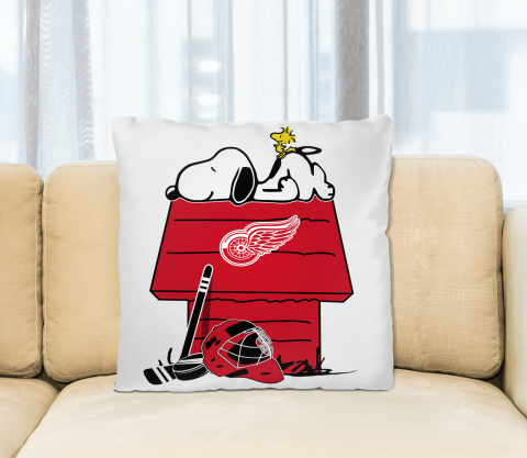 Detroit Red Wings NHL Hockey Snoopy Woodstock The Peanuts Movie Pillow Square Pillow