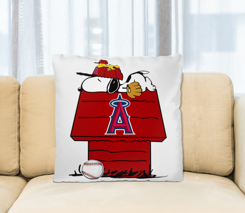 MLB Los Angeles Angels Snoopy Woodstock The Peanuts Movie Baseball Pillow Square Pillow