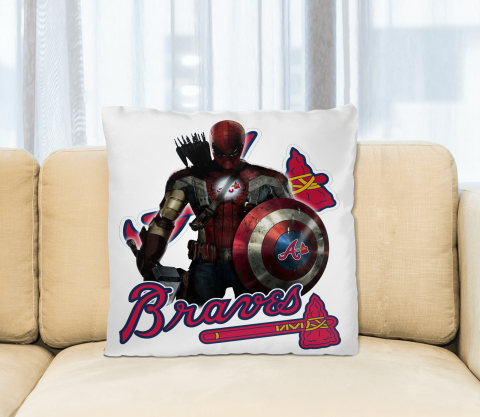 MLB Captain America Thor Spider Man Hawkeye Avengers Endgame Baseball Atlanta Braves Square Pillow