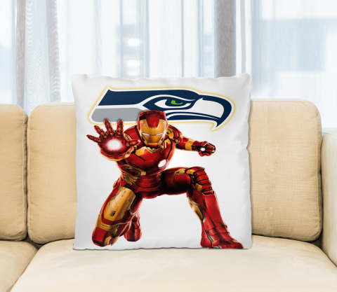 NFL Iron Man Marvel Comics Sports Football Seattle Seahawks Square Pillow