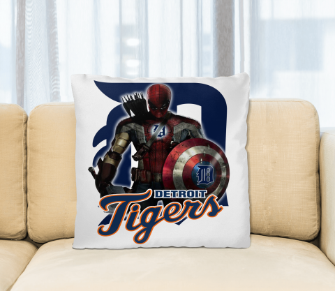MLB Captain America Thor Spider Man Hawkeye Avengers Endgame Baseball Detroit Tigers Square Pillow