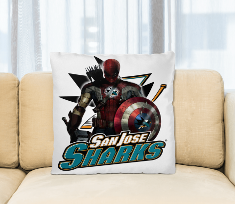 NHL Captain America Thor Spider Man Hawkeye Avengers Endgame Hockey San Jose Sharks Square Pillow