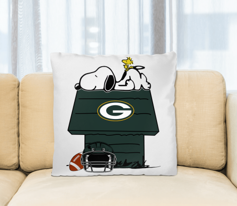 Green Bay Packers NFL Football Snoopy Woodstock The Peanuts Movie Pillow Square Pillow