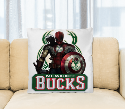 Milwaukee Bucks NBA Basketball Captain America Thor Spider Man Hawkeye Avengers Square Pillow