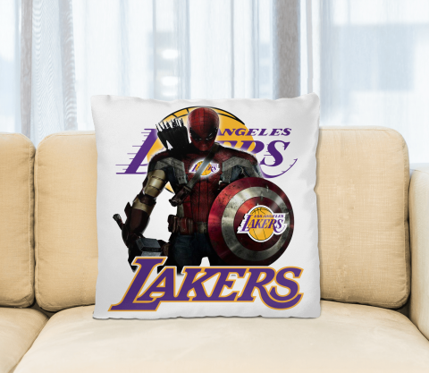 Los Angeles Lakers NBA Basketball Captain America Thor Spider Man Hawkeye Avengers Square Pillow