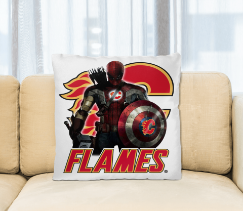 NHL Captain America Thor Spider Man Hawkeye Avengers Endgame Hockey Calgary Flames Square Pillow
