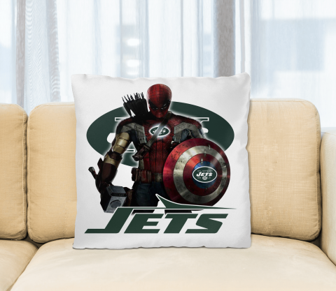 NFL Captain America Thor Spider Man Hawkeye Avengers Endgame Football New York Jets Square Pillow
