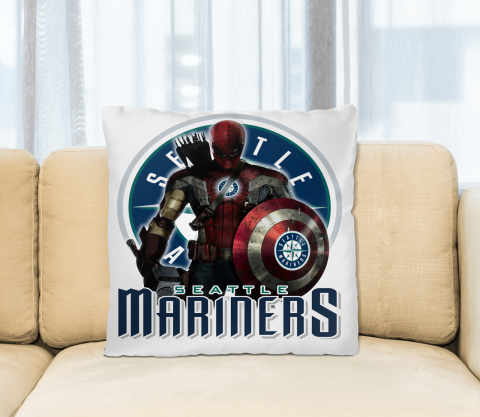 MLB Captain America Thor Spider Man Hawkeye Avengers Endgame Baseball Seattle Mariners Square Pillow