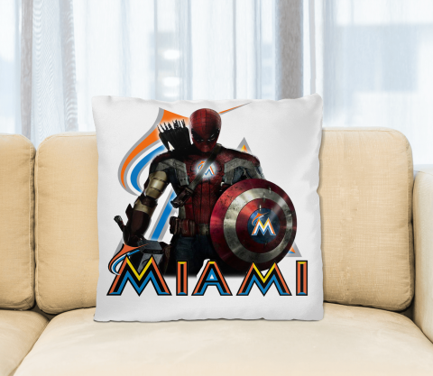 MLB Captain America Thor Spider Man Hawkeye Avengers Endgame Baseball Miami Marlins Square Pillow