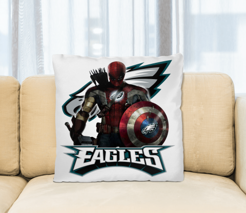 NFL Captain America Thor Spider Man Hawkeye Avengers Endgame Football Philadelphia Eagles Square Pillow