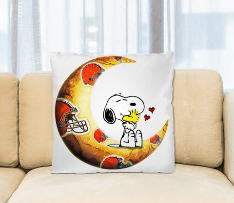 NFL Football Cleveland Browns I Love Snoopy To The Moon And Back Pillow Square Pillow