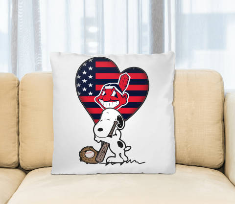 Cleveland Indians MLB Baseball The Peanuts Movie Adorable Snoopy Pillow Square Pillow