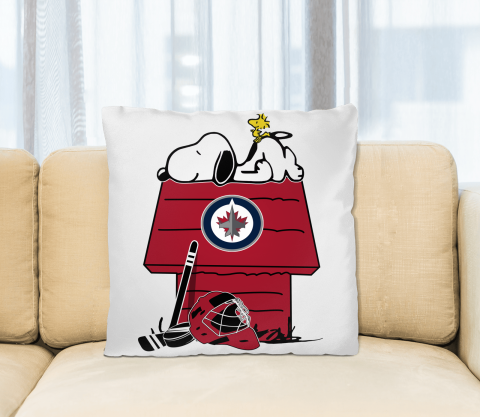 Winnipeg Jets NHL Hockey Snoopy Woodstock The Peanuts Movie Pillow Square Pillow
