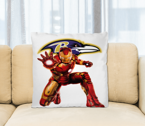 NFL Iron Man Marvel Comics Sports Football Baltimore Ravens Square Pillow