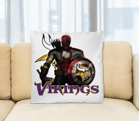 NFL Captain America Thor Spider Man Hawkeye Avengers Endgame Football Minnesota Vikings Square Pillow