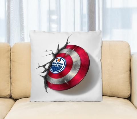 Edmonton Oilers NHL Hockey Captain America's Shield Marvel Avengers Square Pillow