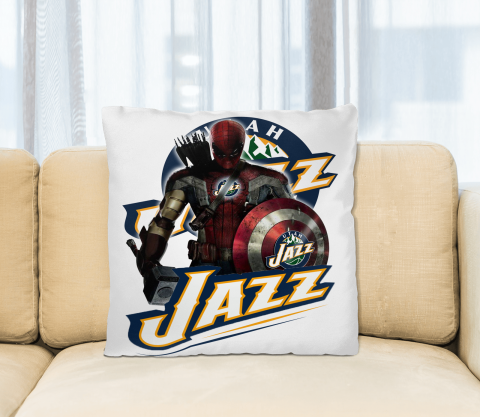 Utah Jazz NBA Basketball Captain America Thor Spider Man Hawkeye Avengers Square Pillow