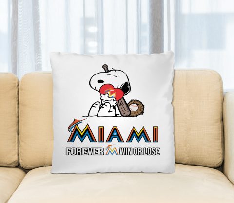 MLB The Peanuts Movie Snoopy Forever Win Or Lose Baseball Miami Marlins Pillow Square Pillow