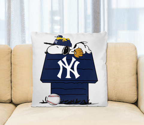 MLB New York Yankees Snoopy Woodstock The Peanuts Movie Baseball Pillow Square Pillow