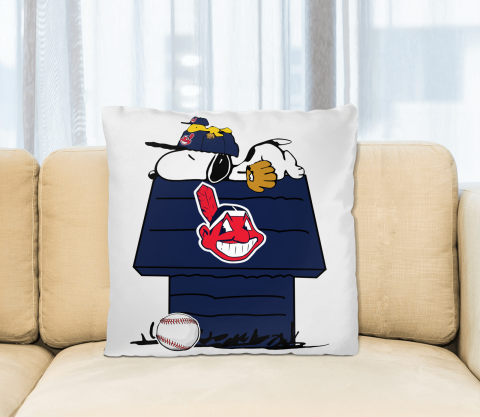 MLB Cleveland Indians Snoopy Woodstock The Peanuts Movie Baseball Pillow Square Pillow