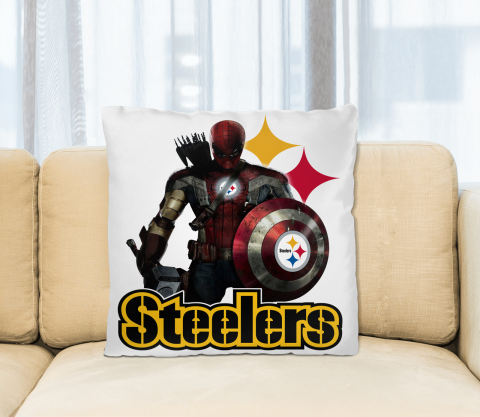 NFL Captain America Thor Spider Man Hawkeye Avengers Endgame Football Pittsburgh Steelers Square Pillow