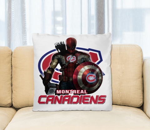 NHL Captain America Thor Spider Man Hawkeye Avengers Endgame Hockey Montreal Canadiens Square Pillow