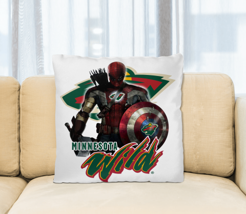 NHL Captain America Thor Spider Man Hawkeye Avengers Endgame Hockey Minnesota Wild Square Pillow