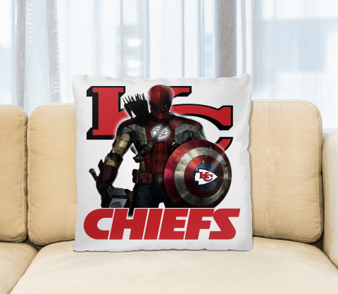 NFL Captain America Thor Spider Man Hawkeye Avengers Endgame Football Kansas City Chiefs Square Pillow
