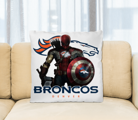 NFL Captain America Thor Spider Man Hawkeye Avengers Endgame Football Denver Broncos Square Pillow