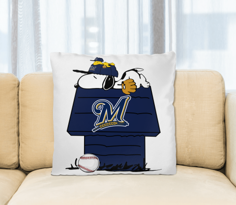 MLB Milwaukee Brewers Snoopy Woodstock The Peanuts Movie Baseball Pillow Square Pillow