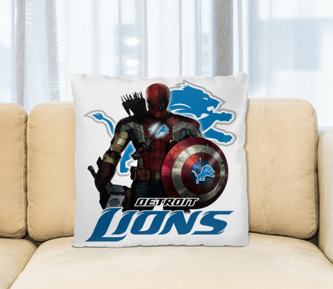 NFL Captain America Thor Spider Man Hawkeye Avengers Endgame Football Detroit Lions Square Pillow