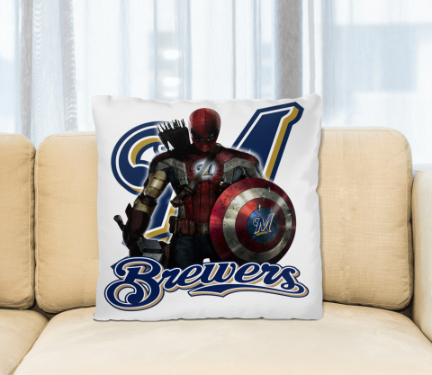 MLB Captain America Thor Spider Man Hawkeye Avengers Endgame Baseball Milwaukee Brewers Square Pillow